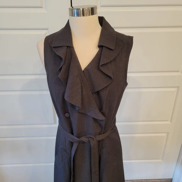 SANDRA DARREN Black Ruffled Gray Double- Breasted Blazer Midi Dress Size 10 - Picture 10 of 15